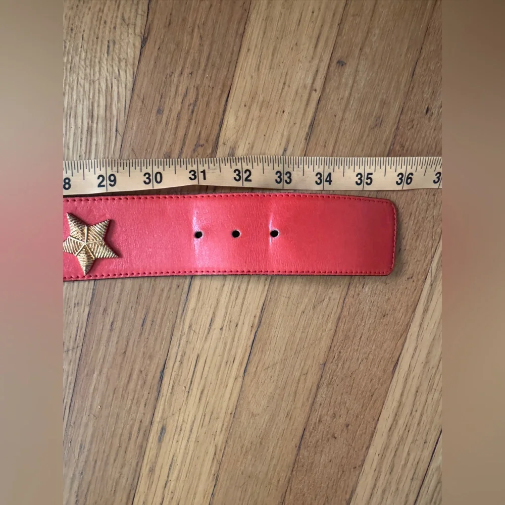 80s Vintage Red Leather Escada Belt w Gold Hardware - Picture 5 of 6